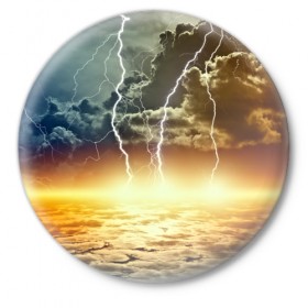 Значок с принтом Удар молнии в Кировске,  металл | круглая форма, металлическая застежка в виде булавки | Тематика изображения на принте: молния | облака | природа | стихия | тучи