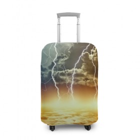 Чехол для чемодана 3D с принтом Удар молнии в Кировске, 86% полиэфир, 14% спандекс | двустороннее нанесение принта, прорези для ручек и колес | молния | облака | природа | стихия | тучи