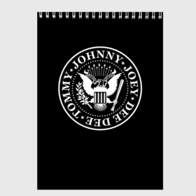 Скетчбук с принтом The Ramones в Кировске, 100% бумага
 | 48 листов, плотность листов — 100 г/м2, плотность картонной обложки — 250 г/м2. Листы скреплены сверху удобной пружинной спиралью | punk | ramones | rock | панк | рамонс | рок