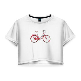 Женская футболка 3D укороченная с принтом Велосипед в Кировске, 100% полиэстер | круглая горловина, длина футболки до линии талии, рукава с отворотами | Тематика изображения на принте: bicycle | байсикл | велик | красный | москва | педали