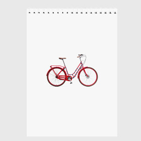 Скетчбук с принтом Велосипед в Кировске, 100% бумага
 | 48 листов, плотность листов — 100 г/м2, плотность картонной обложки — 250 г/м2. Листы скреплены сверху удобной пружинной спиралью | Тематика изображения на принте: bicycle | байсикл | велик | красный | москва | педали