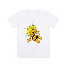 Детская футболка хлопок с принтом пчелка Майя в Кировске, 100% хлопок | круглый вырез горловины, полуприлегающий силуэт, длина до линии бедер | Тематика изображения на принте: вилли | майя | мая | пчелка | пчёлка майя | флип