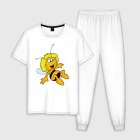 Мужская пижама хлопок с принтом пчелка Майя в Кировске, 100% хлопок | брюки и футболка прямого кроя, без карманов, на брюках мягкая резинка на поясе и по низу штанин
 | вилли | майя | мая | пчелка | пчёлка майя | флип