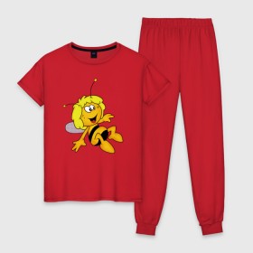 Женская пижама хлопок с принтом пчелка Майя в Кировске, 100% хлопок | брюки и футболка прямого кроя, без карманов, на брюках мягкая резинка на поясе и по низу штанин | вилли | майя | мая | пчелка | пчёлка майя | флип