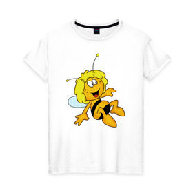 Женская футболка хлопок с принтом пчелка Майя в Кировске, 100% хлопок | прямой крой, круглый вырез горловины, длина до линии бедер, слегка спущенное плечо | вилли | майя | мая | пчелка | пчёлка майя | флип