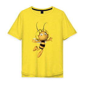 Мужская футболка хлопок Oversize с принтом пчелка Майя в Кировске, 100% хлопок | свободный крой, круглый ворот, “спинка” длиннее передней части | Тематика изображения на принте: вилли | майя | мая | пчелка | пчёлка майя | флип