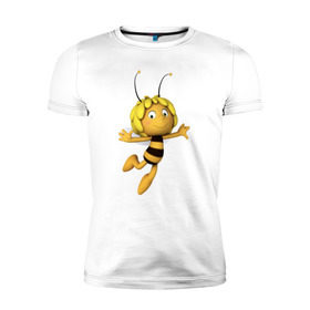 Мужская футболка премиум с принтом пчелка Майя в Кировске, 92% хлопок, 8% лайкра | приталенный силуэт, круглый вырез ворота, длина до линии бедра, короткий рукав | Тематика изображения на принте: вилли | майя | мая | пчелка | пчёлка майя | флип