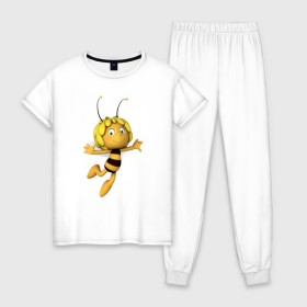 Женская пижама хлопок с принтом пчелка Майя в Кировске, 100% хлопок | брюки и футболка прямого кроя, без карманов, на брюках мягкая резинка на поясе и по низу штанин | вилли | майя | мая | пчелка | пчёлка майя | флип