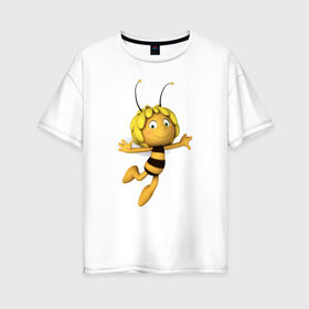 Женская футболка хлопок Oversize с принтом пчелка Майя в Кировске, 100% хлопок | свободный крой, круглый ворот, спущенный рукав, длина до линии бедер
 | вилли | майя | мая | пчелка | пчёлка майя | флип