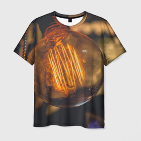 Мужская футболка 3D с принтом Лампа в Кировске, 100% полиэфир | прямой крой, круглый вырез горловины, длина до линии бедер | лампа | лампочка | ночь | свет | стекло | электричество | яркий