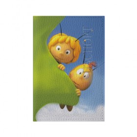 Обложка для паспорта матовая кожа с принтом Пчелка Майя в Кировске, натуральная матовая кожа | размер 19,3 х 13,7 см; прозрачные пластиковые крепления | вилли | майя | мая | пчелка | пчёлка майя | флип