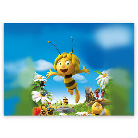 Поздравительная открытка с принтом Пчелка Майя в Кировске, 100% бумага | плотность бумаги 280 г/м2, матовая, на обратной стороне линовка и место для марки
 | Тематика изображения на принте: вилли | майя | мая | пчелка | пчёлка майя | флип