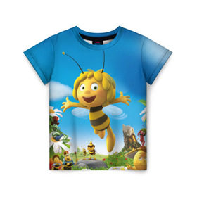Детская футболка 3D с принтом Пчелка Майя в Кировске, 100% гипоаллергенный полиэфир | прямой крой, круглый вырез горловины, длина до линии бедер, чуть спущенное плечо, ткань немного тянется | вилли | майя | мая | пчелка | пчёлка майя | флип