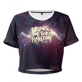 Женская футболка 3D укороченная с принтом Bring Me the Horizon в Кировске, 100% полиэстер | круглая горловина, длина футболки до линии талии, рукава с отворотами | 