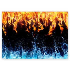 Поздравительная открытка с принтом Две стихии в Кировске, 100% бумага | плотность бумаги 280 г/м2, матовая, на обратной стороне линовка и место для марки
 | Тематика изображения на принте: cold | fire | ice | вода water | лёд | огонь | пламя | стихиz | холод