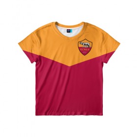 Детская футболка 3D с принтом A S Roma - Yellow and Red в Кировске, 100% гипоаллергенный полиэфир | прямой крой, круглый вырез горловины, длина до линии бедер, чуть спущенное плечо, ткань немного тянется | рим | рома