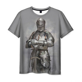 Мужская футболка 3D с принтом Рыцарь в Кировске, 100% полиэфир | прямой крой, круглый вырез горловины, длина до линии бедер | боец | воин | доспехи | король | латы | меч | рыцарь