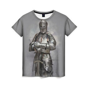 Женская футболка 3D с принтом Рыцарь в Кировске, 100% полиэфир ( синтетическое хлопкоподобное полотно) | прямой крой, круглый вырез горловины, длина до линии бедер | боец | воин | доспехи | король | латы | меч | рыцарь