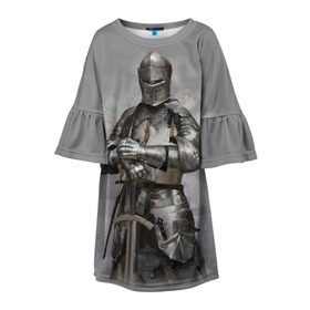 Детское платье 3D с принтом Рыцарь в Кировске, 100% полиэстер | прямой силуэт, чуть расширенный к низу. Круглая горловина, на рукавах — воланы | боец | воин | доспехи | король | латы | меч | рыцарь