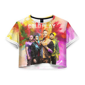 Женская футболка 3D укороченная с принтом Coldplay в Кировске, 100% полиэстер | круглая горловина, длина футболки до линии талии, рукава с отворотами | cold play | rock | колд плей | колд плэй | колдплей | колдплэй | рок