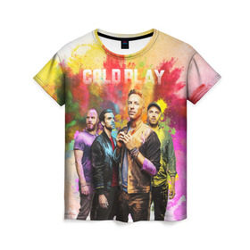 Женская футболка 3D с принтом Coldplay в Кировске, 100% полиэфир ( синтетическое хлопкоподобное полотно) | прямой крой, круглый вырез горловины, длина до линии бедер | cold play | rock | колд плей | колд плэй | колдплей | колдплэй | рок