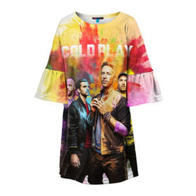 Детское платье 3D с принтом Coldplay в Кировске, 100% полиэстер | прямой силуэт, чуть расширенный к низу. Круглая горловина, на рукавах — воланы | Тематика изображения на принте: cold play | rock | колд плей | колд плэй | колдплей | колдплэй | рок