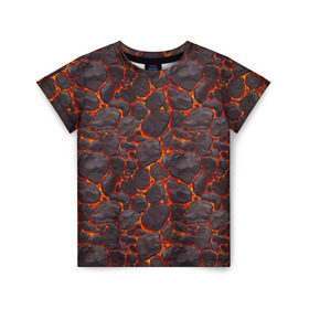 Детская футболка 3D с принтом Голем в Кировске, 100% гипоаллергенный полиэфир | прямой крой, круглый вырез горловины, длина до линии бедер, чуть спущенное плечо, ткань немного тянется | Тематика изображения на принте: вулкан | голем | демон | жара | камень | лава | огонь | пламя | солнце