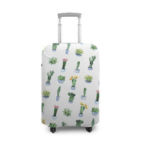 Чехол для чемодана 3D с принтом Кактусы в Кировске, 86% полиэфир, 14% спандекс | двустороннее нанесение принта, прорези для ручек и колес | горшок | зеленый | кактус | принт | растение | флора | цветы