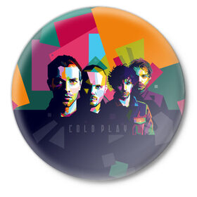 Значок с принтом Coldplay в Кировске,  металл | круглая форма, металлическая застежка в виде булавки | cold play | rock | колд плей | колд плэй | колдплей | колдплэй | рок