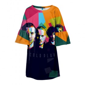Детское платье 3D с принтом Coldplay в Кировске, 100% полиэстер | прямой силуэт, чуть расширенный к низу. Круглая горловина, на рукавах — воланы | cold play | rock | колд плей | колд плэй | колдплей | колдплэй | рок