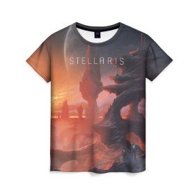 Женская футболка 3D с принтом Stellaris в Кировске, 100% полиэфир ( синтетическое хлопкоподобное полотно) | прямой крой, круглый вырез горловины, длина до линии бедер | stellaris