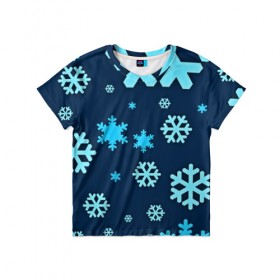 Детская футболка 3D с принтом Снежинки в Кировске, 100% гипоаллергенный полиэфир | прямой крой, круглый вырез горловины, длина до линии бедер, чуть спущенное плечо, ткань немного тянется | winter | зима | мороз | новый год | снег | снежинки | холод