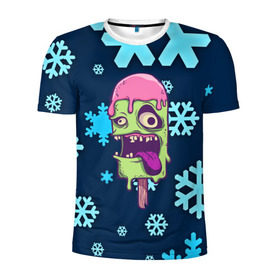 Мужская футболка 3D спортивная с принтом Ice Cream в Кировске, 100% полиэстер с улучшенными характеристиками | приталенный силуэт, круглая горловина, широкие плечи, сужается к линии бедра | Тематика изображения на принте: ice cream | зима | зомби | мороженое | снежинки