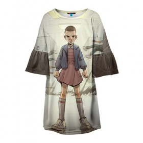 Детское платье 3D с принтом Girl в Кировске, 100% полиэстер | прямой силуэт, чуть расширенный к низу. Круглая горловина, на рукавах — воланы | Тематика изображения на принте: stranger things | очень странные дела