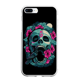 Чехол для iPhone 7Plus/8 Plus матовый с принтом Dia de Muertos в Кировске, Силикон | Область печати: задняя сторона чехла, без боковых панелей | Тематика изображения на принте: кости | праздник | птица | скелет | хэллоуин | цветы | череп