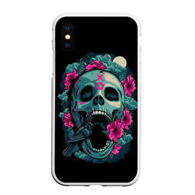 Чехол для iPhone XS Max матовый с принтом Dia de Muertos в Кировске, Силикон | Область печати: задняя сторона чехла, без боковых панелей | Тематика изображения на принте: кости | праздник | птица | скелет | хэллоуин | цветы | череп