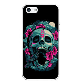 Чехол для iPhone 5/5S матовый с принтом Dia de Muertos в Кировске, Силикон | Область печати: задняя сторона чехла, без боковых панелей | Тематика изображения на принте: кости | праздник | птица | скелет | хэллоуин | цветы | череп