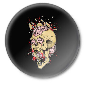 Значок с принтом Взрыв мозга в Кировске,  металл | круглая форма, металлическая застежка в виде булавки | взрыв | мозг | праздник | скелет | хэллоуин | череп