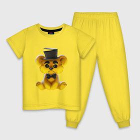 Детская пижама хлопок с принтом Golden Freddy в Кировске, 100% хлопок |  брюки и футболка прямого кроя, без карманов, на брюках мягкая резинка на поясе и по низу штанин
 | five nights at freddys | golden freddy | золотой фредди | медведь | мишка