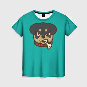Женская футболка 3D с принтом Мультяшный ротвейлер. в Кировске, 100% полиэфир ( синтетическое хлопкоподобное полотно) | прямой крой, круглый вырез горловины, длина до линии бедер | для детей. | косточка | ошейник | пес | собака