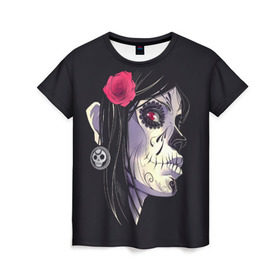 Женская футболка 3D с принтом Dia de Muertos в Кировске, 100% полиэфир ( синтетическое хлопкоподобное полотно) | прямой крой, круглый вырез горловины, длина до линии бедер | женщина | мексика | праздник | скелет | хэллоуин | череп