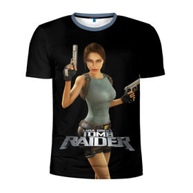 Мужская футболка 3D спортивная с принтом TOMB RAIDER в Кировске, 100% полиэстер с улучшенными характеристиками | приталенный силуэт, круглая горловина, широкие плечи, сужается к линии бедра | game | girl | gun | lara croft | tomb raider | девушка | игра | оружие | пистолет