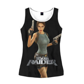 Женская майка 3D с принтом TOMB RAIDER в Кировске, 100% полиэстер | круглая горловина, прямой силуэт, длина до линии бедра | game | girl | gun | lara croft | tomb raider | девушка | игра | оружие | пистолет