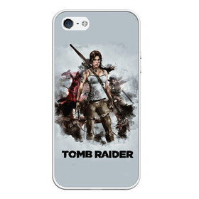 Чехол для iPhone 5/5S матовый с принтом TOMB RAIDER в Кировске, Силикон | Область печати: задняя сторона чехла, без боковых панелей | game | girl | gun | lara croft | tomb raider | девушка | игра | оружие | пистолет