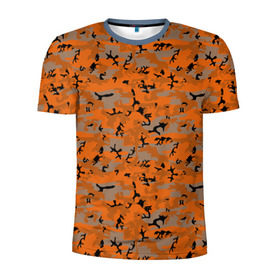 Мужская футболка 3D спортивная с принтом Осенний камуфляж в Кировске, 100% полиэстер с улучшенными характеристиками | приталенный силуэт, круглая горловина, широкие плечи, сужается к линии бедра | военный | оронжевый | серый | черный