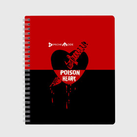 Тетрадь с принтом Poison heart в Кировске, 100% бумага | 48 листов, плотность листов — 60 г/м2, плотность картонной обложки — 250 г/м2. Листы скреплены сбоку удобной пружинной спиралью. Уголки страниц и обложки скругленные. Цвет линий — светло-серый
 | Тематика изображения на принте: depeche mode | альтернативный | вестник моды | депеш мод | дэйв гаан | индастриал | клинок | красное | кровь капли | мартин гор | музыка | надпись | новая волна | нож | рок | сердце | синти поп | черное