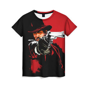 Женская футболка 3D с принтом Red Dead Redemption в Кировске, 100% полиэфир ( синтетическое хлопкоподобное полотно) | прямой крой, круглый вырез горловины, длина до линии бедер | cowboy | game | gun | jim | red dead redemption | rockstar | west | вестерн | дикий запад | игра | ковбой | оружие | пистолет