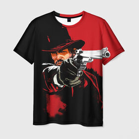 Мужская футболка 3D с принтом Red Dead Redemption в Кировске, 100% полиэфир | прямой крой, круглый вырез горловины, длина до линии бедер | cowboy | game | gun | jim | red dead redemption | rockstar | west | вестерн | дикий запад | игра | ковбой | оружие | пистолет