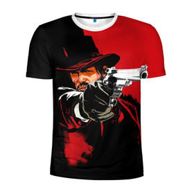 Мужская футболка 3D спортивная с принтом Red Dead Redemption в Кировске, 100% полиэстер с улучшенными характеристиками | приталенный силуэт, круглая горловина, широкие плечи, сужается к линии бедра | cowboy | game | gun | jim | red dead redemption | rockstar | west | вестерн | дикий запад | игра | ковбой | оружие | пистолет