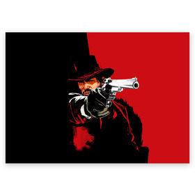 Поздравительная открытка с принтом Red Dead Redemption в Кировске, 100% бумага | плотность бумаги 280 г/м2, матовая, на обратной стороне линовка и место для марки
 | Тематика изображения на принте: cowboy | game | gun | jim | red dead redemption | rockstar | west | вестерн | дикий запад | игра | ковбой | оружие | пистолет